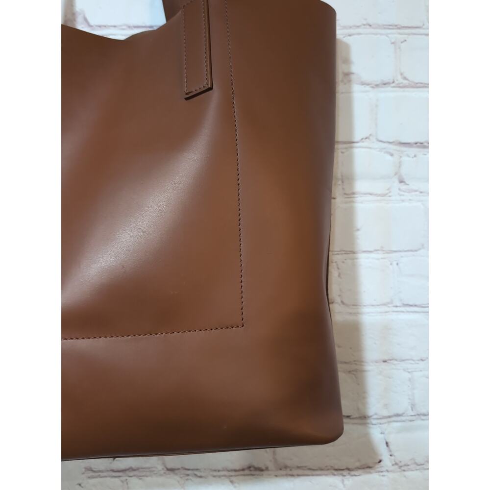 Everlane Soft Leather Shopper Tote Bag Brown Cognac Open Top 2 Handle 14 X 13 - Picture 4 of 17